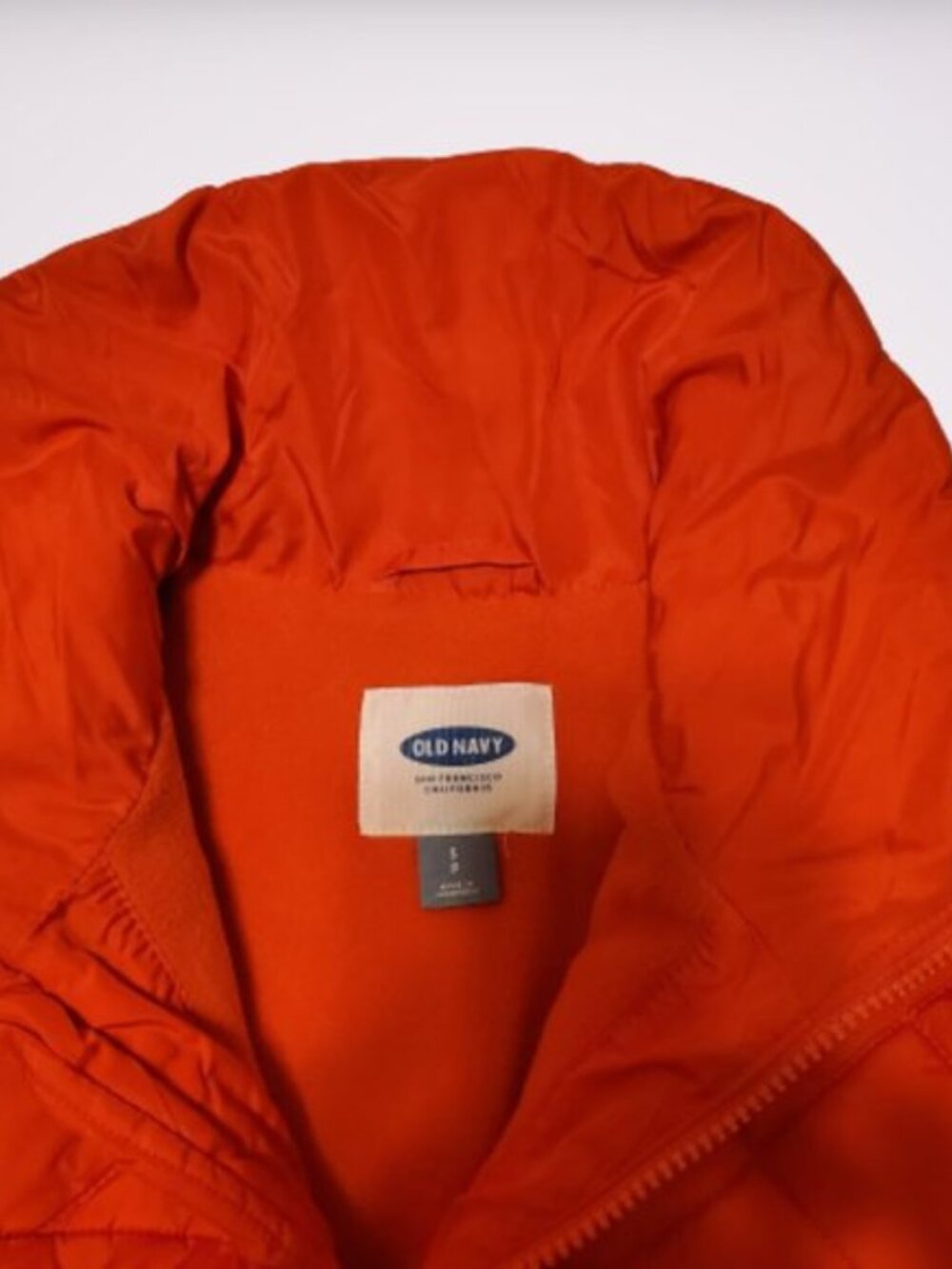 Old Navy Womens Small Orange Puffer Jacket Quilted Full Zip Coat - Picture 3 of 7